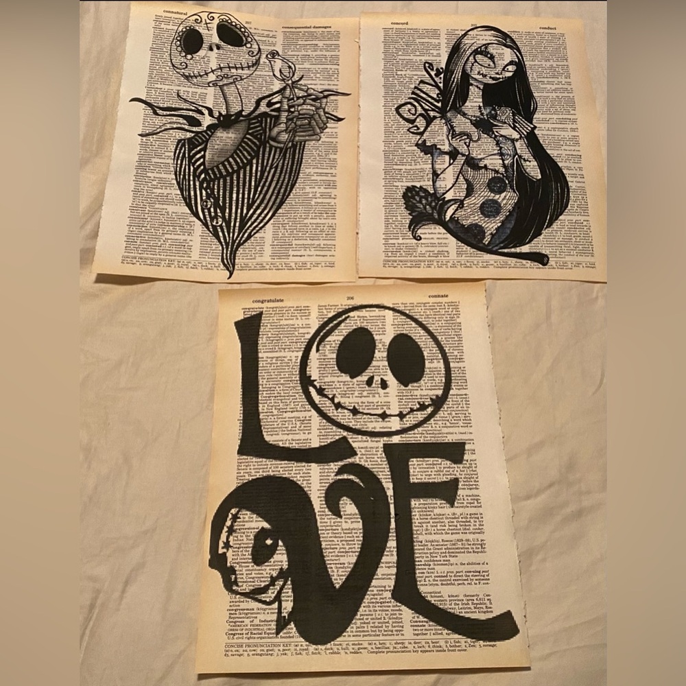 Nightmare Before Christmas themed dictionary art prints